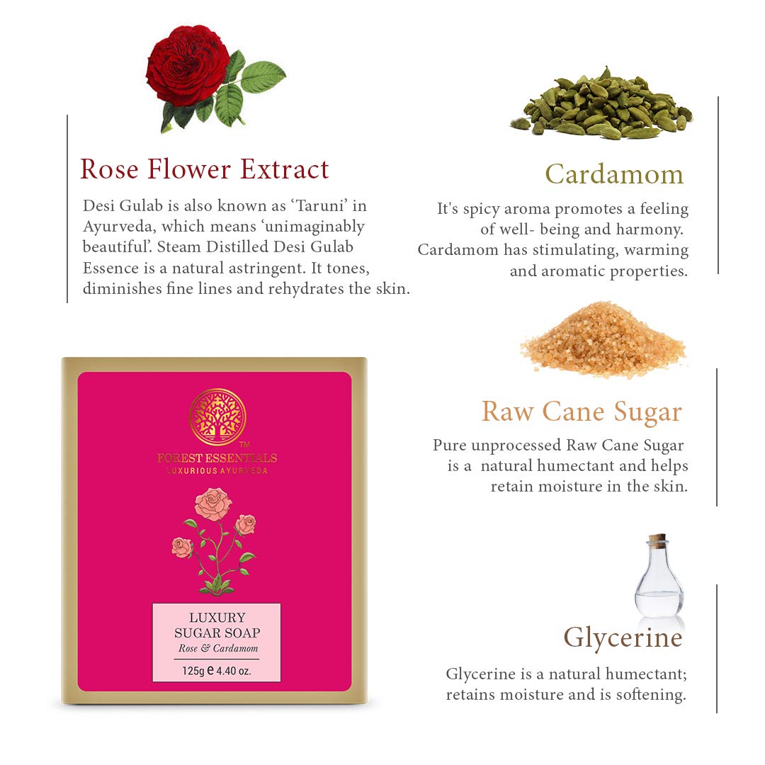 Роскошное сахарное мыло Forest Essentials с розой и кардамоном | Forest Essentials Rose and Cardamom Luxury Sugar Soap