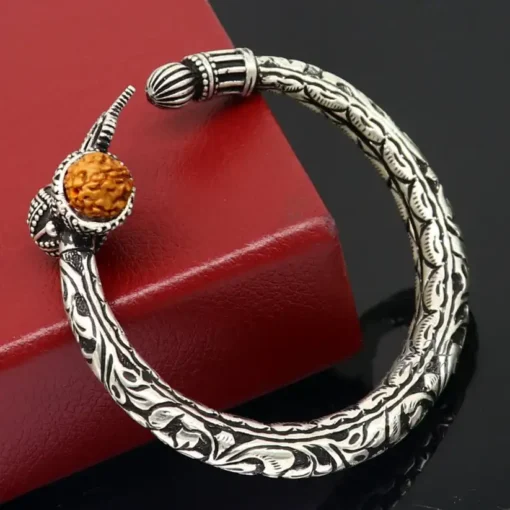 Handcrafted 925 Sterling Silver Bracelet with Lord Shiva's Trident and Natural Rudraksha