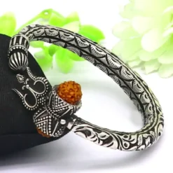 Handcrafted 925 Sterling Silver Bracelet with Lord Shiva's Trident and Natural Rudraksha